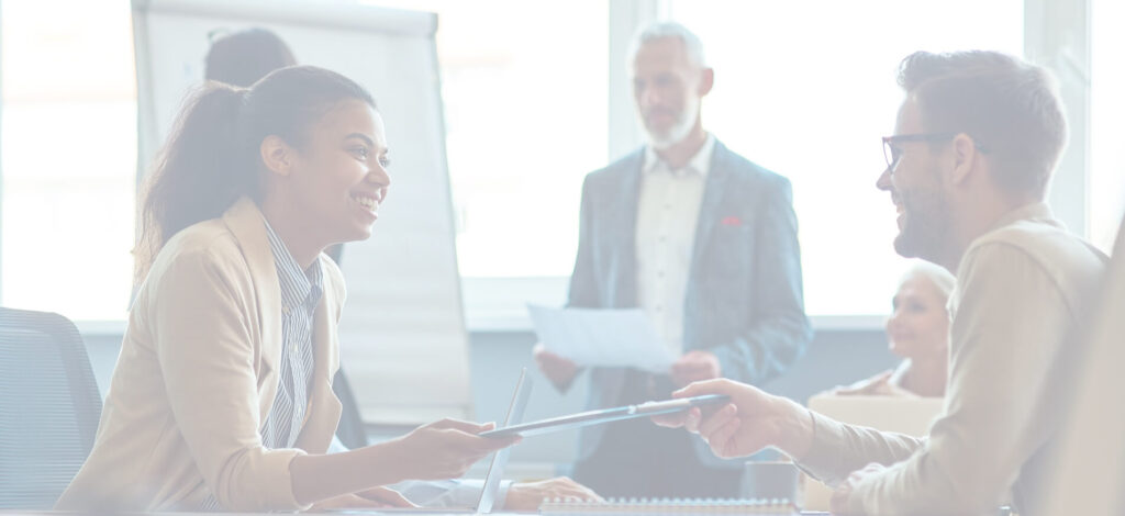 Two people at a business meeting.